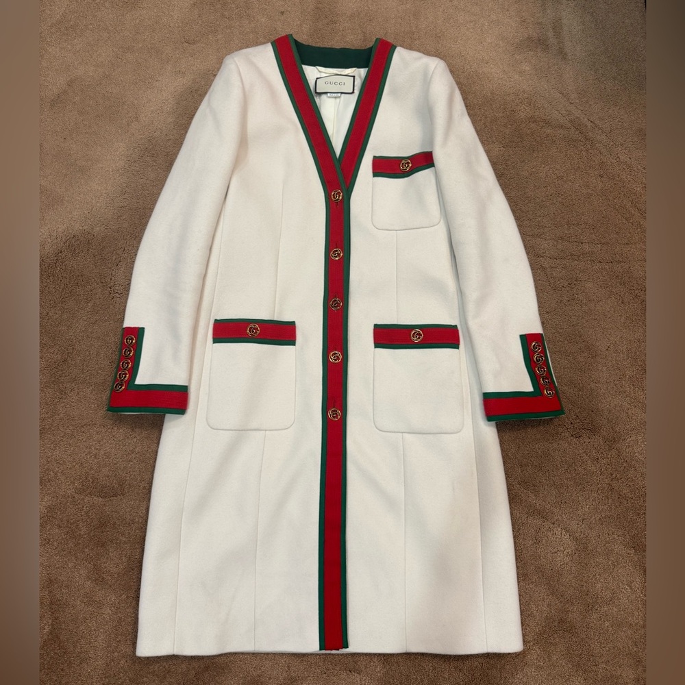 Gucci Wool Coat with Web Trim - Size 40 (US 6)